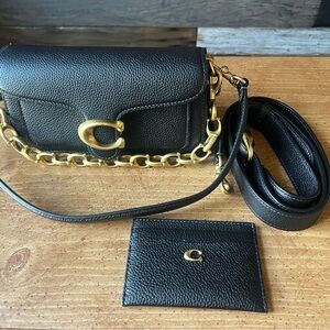 Coach Tabby 20 in pebbled leather with matching card case and C link chain.